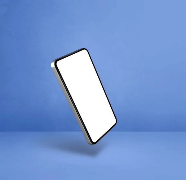 Mavi Arka Planda Yüzen Boş Bir Akıllı Telefon Boyutlu Izole — Stok fotoğraf