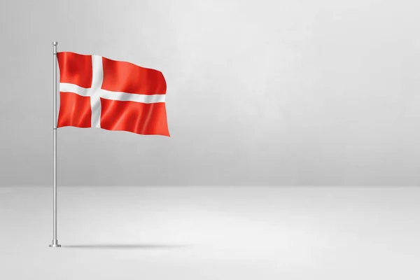 Danimarka Bayrağı Boyutlu Illüstrasyon Beyaz Beton Duvar Arka Planında Izole — Stok fotoğraf