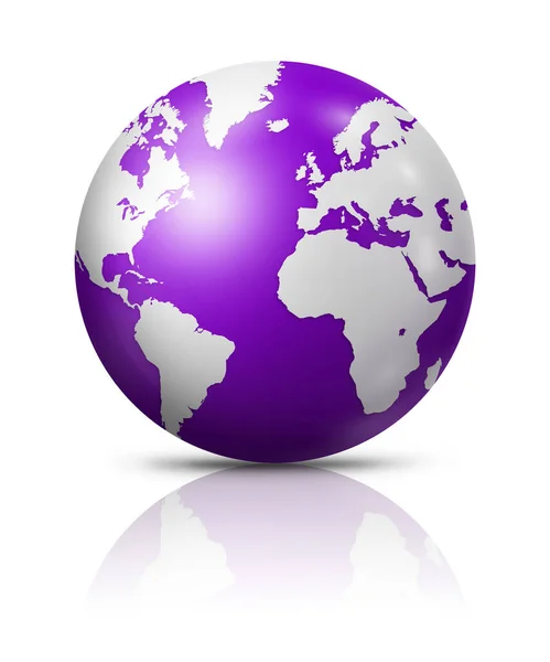 紫色的地球被白色的背景隔开了 3D插图 — 图库照片