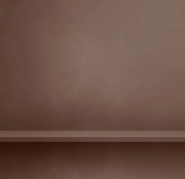 Leeres Regal Auf Einer Schokoladenbraunen Betonwand Hintergrundvorlage Szene Quadratische Attrappe — Stockfoto