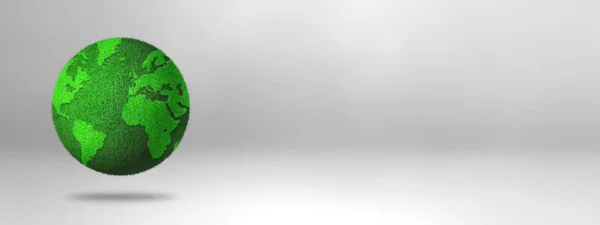 Världen Över Täckt Med Grönt Gräs Isolerad Vit Bakgrund Miljöskyddssymbol — Stockfoto