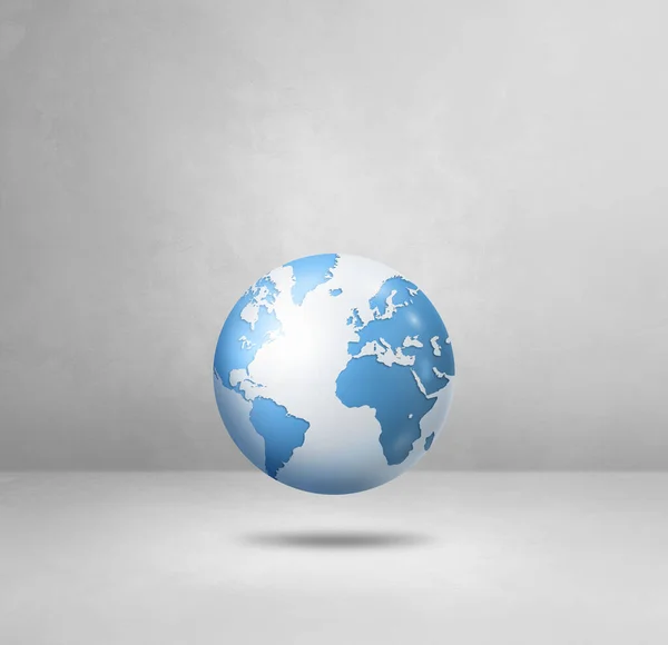 白い背景の上に浮かんでいる世界の地球 ライトブルーの地球地図 3D分離イラスト 正方形のテンプレート — ストック写真