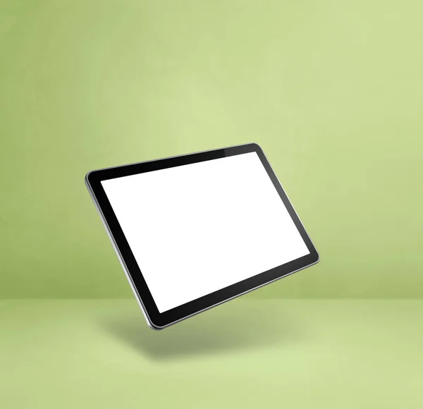 緑の背景に浮かぶ空白のタブレットPcコンピュータ 3D分離イラスト 正方形のテンプレート — ストック写真