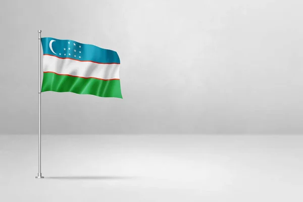 ウズベキスタンの旗 3Dイラスト 白いコンクリート壁の背景に隔離された — ストック写真