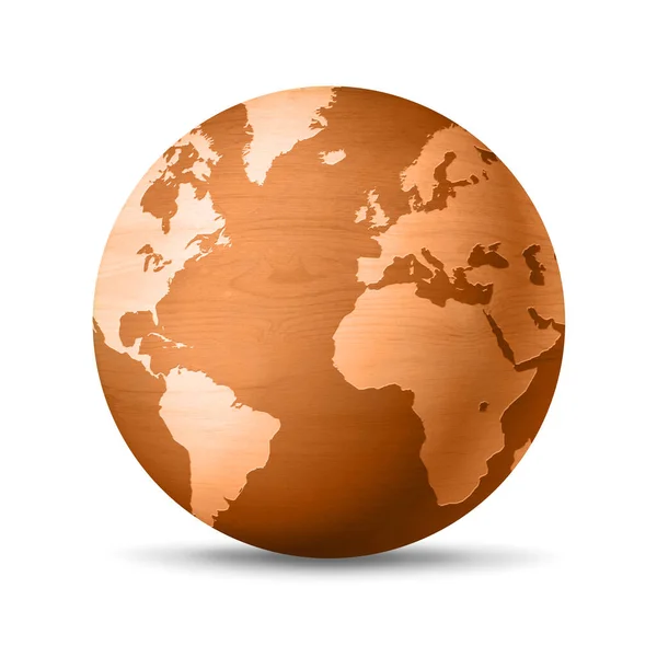 Wooden World Globe Isolated White Background Illustration — Stock Photo, Image