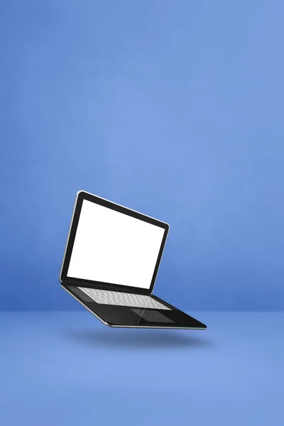 空白电脑笔记本电脑漂浮在蓝色的背景上 3D孤立的插图 垂直模板 — 图库照片