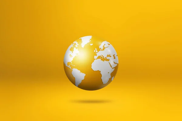 Globo Mundial Mapa Terrestre Flutuando Sobre Fundo Amarelo Ilustração Isolada — Fotografia de Stock