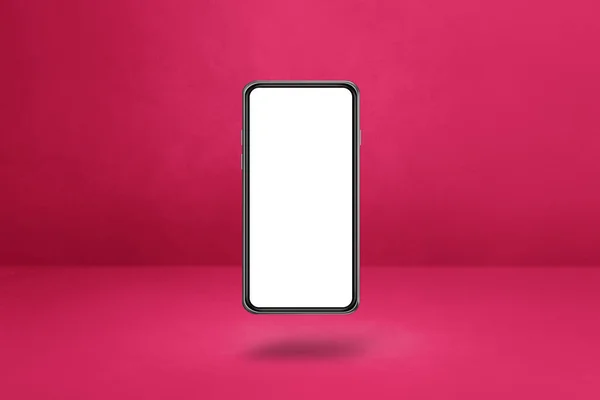 Smartphone Branco Flutuando Sobre Fundo Rosa Ilustração Isolada Modelo Horizontal — Fotografia de Stock