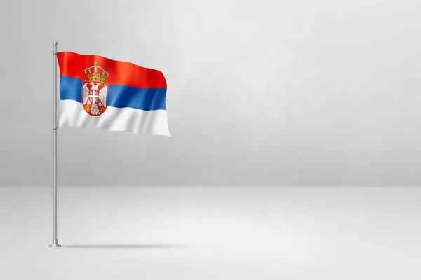 Σημαία Σερβίας Τρισδιάστατη Απεικόνιση Απομονωμένη Λευκό Τσιμεντένιο Φόντο — Φωτογραφία Αρχείου