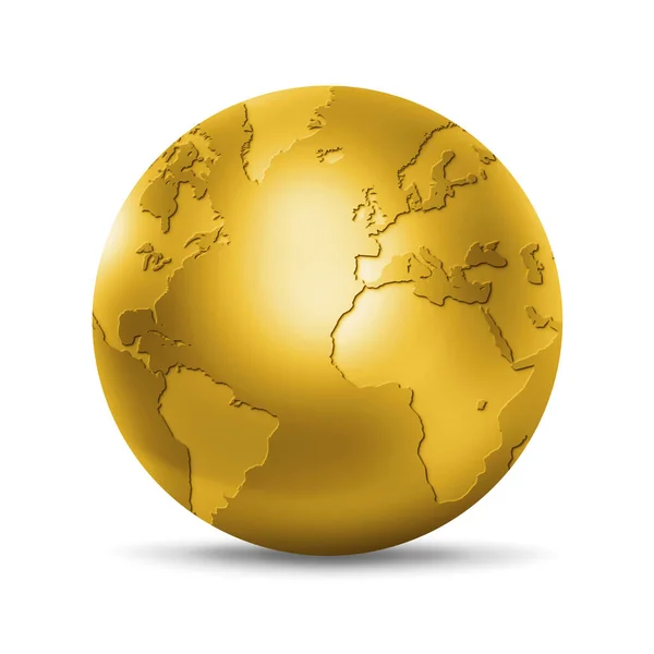 Arany Világ Földgömb Elszigetelt Fehér Háttérrel Illusztráció — Stock Fotó