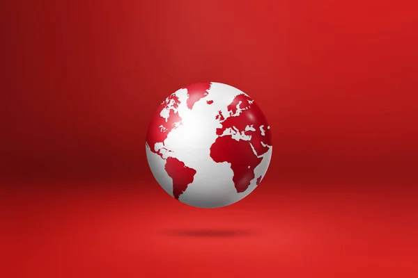 世界地図 地球地図 赤い背景の上に浮かんでいます 3D分離イラスト 水平テンプレート — ストック写真