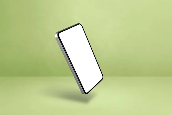 Smartphone Branco Flutuando Sobre Fundo Verde Ilustração Isolada Modelo Horizontal — Fotografia de Stock