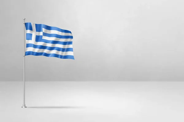 希腊国旗 3D插图 隔离在白色混凝土墙背景上 — 图库照片