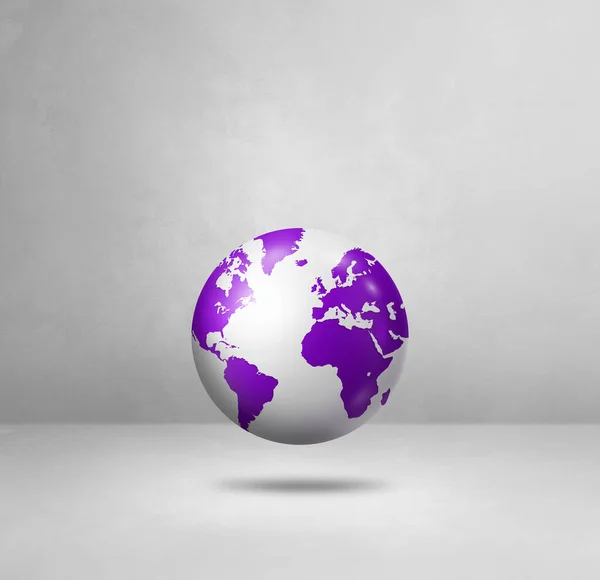 世界地图 紫色的地球地图 漂浮在白色的背景之上 3D孤立的插图 正方形模板 — 图库照片