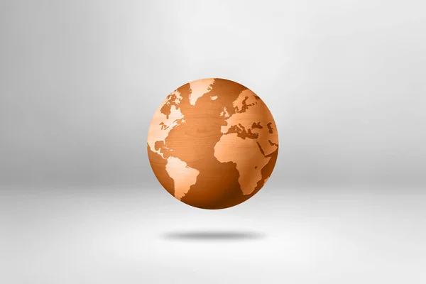 白い背景に隔離された木製の世界の地球 3Dイラスト — ストック写真