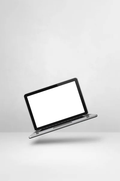 空白的笔记本电脑漂浮在白色的背景上 3D孤立的插图 垂直模板 — 图库照片