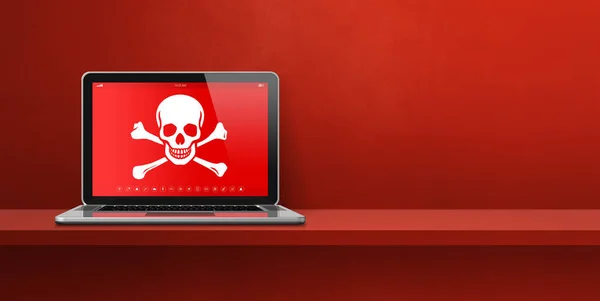 Laptop Estante Con Símbolo Pirata Pantalla Concepto Hackeo Virus Ilustración — Foto de Stock