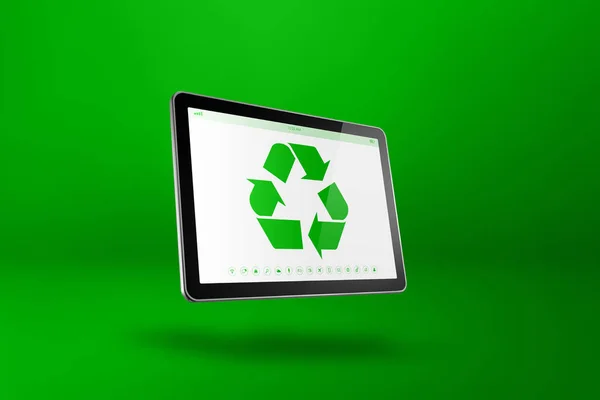 Цифровий Планшетний Символом Переробки Екрані Концепція Збереження Навколишнього Середовища Ілюстрація — стокове фото