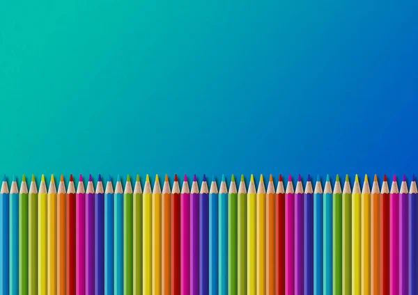 Wooden Colored Pencil Set Isolated Blue Horizontal Background — Stock Photo, Image