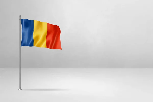 罗马尼亚国旗 3D插图 隔离在白色混凝土墙背景上 — 图库照片