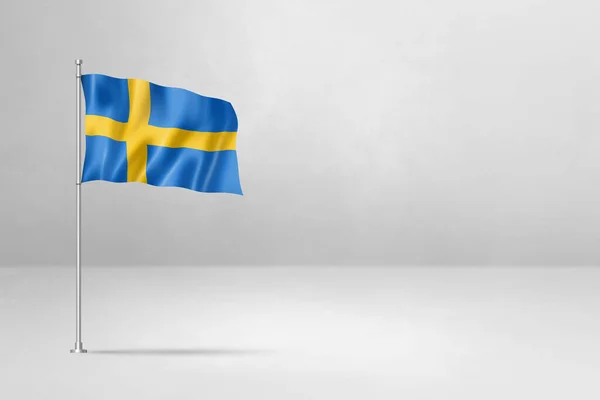Bendera Swedia Ilustrasi Terisolasi Latar Belakang Dinding Beton Putih — Stok Foto