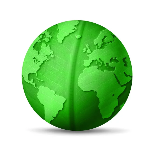 Green Leaf World Globe Isolated White Background Environmental Protection Symbol — Stock Photo, Image