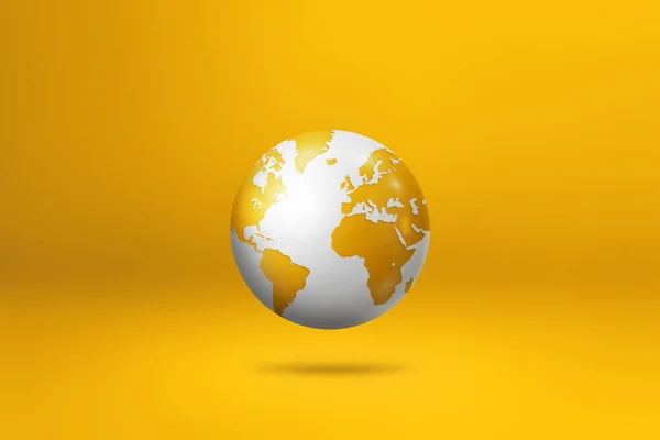 Світовий Глобус Карта Землі Плаває Жовтому Тлі Ізольована Ілюстрація Горизонтальний — стокове фото
