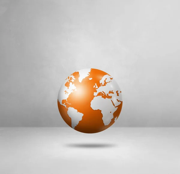 Globe Mondial Carte Terre Orange Flottant Sur Fond Blanc Illustration — Photo