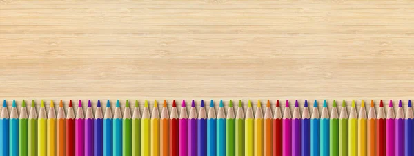 Kolorowy Zestaw Ołówkowy Izolowany Drewnianym Tle Tapeta Panoramiczna — Zdjęcie stockowe
