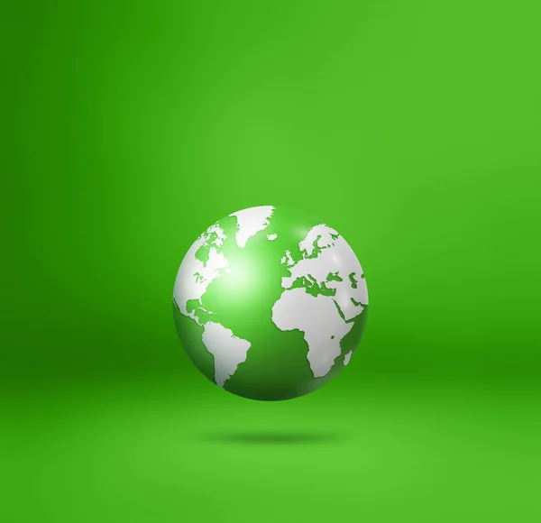 Światowy Glob Ziemska Mapa Unosząca Się Zielonym Tle Pojedyncza Ilustracja — Zdjęcie stockowe
