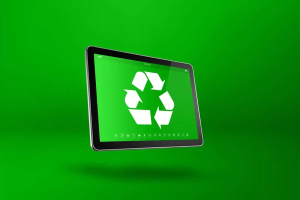 Tablette Numérique Avec Symbole Recyclage Écran Concept Conservation Environnement Illustration — Photo