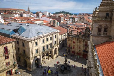 Santiago de Compostela - İspanya - 3 Temmuz 2022: Katedralden şehir manzarası