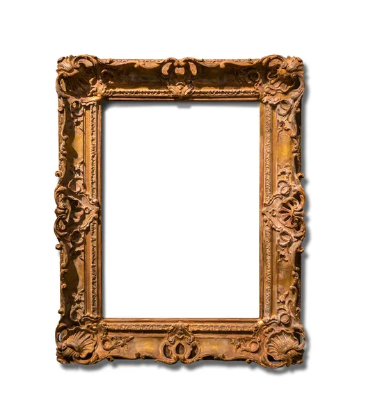Blanco Gouden Frame Geïsoleerd Witte Achtergrond Lege Art Mockup Museummuur — Stockfoto