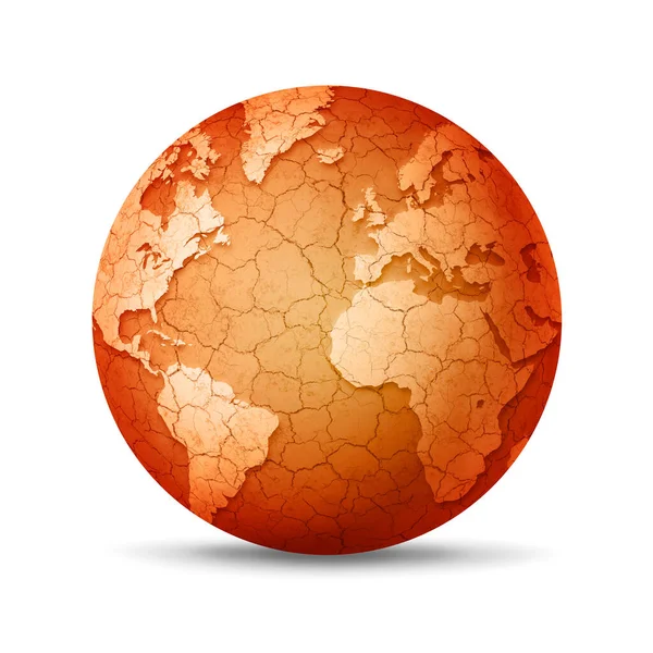 Suchá Popraskaná Světová Koule Izolovaná Bílém Pozadí Symbol Globálního Oteplování — Stock fotografie