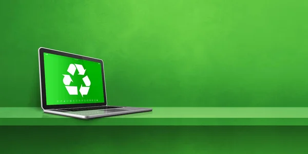 Computador Portátil Uma Prateleira Com Símbolo Reciclagem Tela Conceito Conservação — Fotografia de Stock