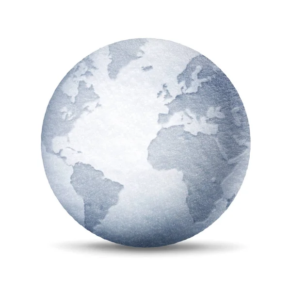 Bola Neve Globo Mundial Isolado Fundo Branco Símbolo Protecção Ambiental — Fotografia de Stock