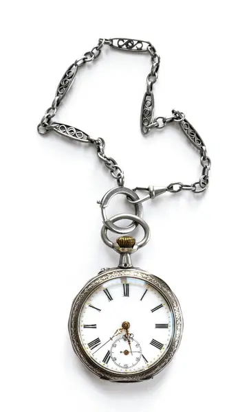 Relógio Bolso Vintage Com Sombra Isolada Fundo Branco Conceito Direção — Fotografia de Stock