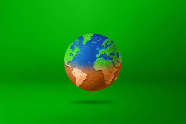 Світова Куля Висихає Через Глобальне Потепління Ізольовані Зеленому Тлі Символ — стокове фото