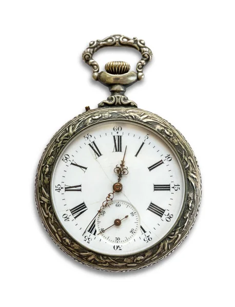 Reloj Bolsillo Vintage Con Sombra Aislada Sobre Fondo Blanco Concepto —  Fotos de Stock