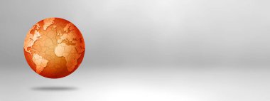 Kuru ve çatlak dünya küresi beyaz arka planda izole edildi. Küresel ısınma sembolü Üç boyutlu illüstrasyon. Yatay Pankart