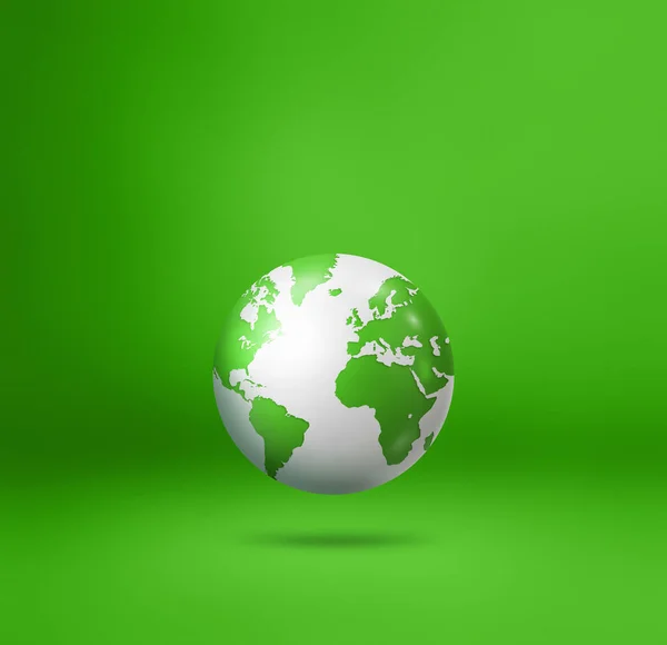 World globe, earth map, floating over a green background. 3D isolated illustration. Square template