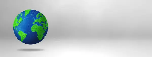 World globe covered with grass and water isolated on white background. Environmental protection symbol. 3D illustration. Horizontal banner