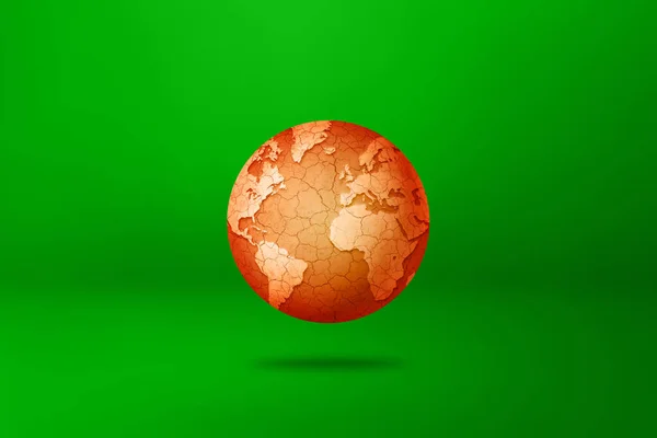 Сухий Тріснутий Світовий Глобус Ізольований Зеленому Тлі Символ Глобального Потепління Ліцензійні Стокові Зображення