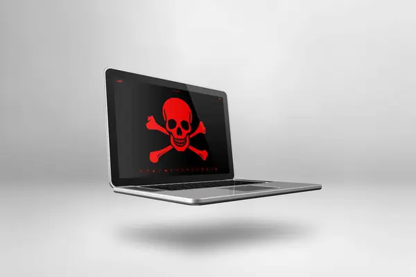 Portátil Con Símbolo Pirata Pantalla Concepto Hackeo Virus Ilustración Aislada — Foto de Stock