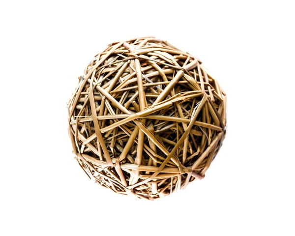 Woven Wicker Ball Isolated White Background — Stock Photo, Image