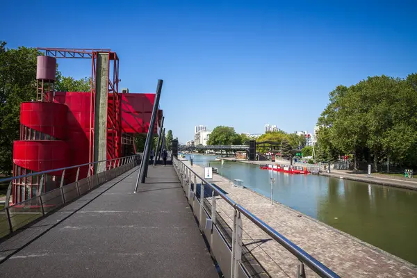 Paris Fransa Haziran 2023 Parc Villette Ourcq Kanalı Telifsiz Stok Imajlar