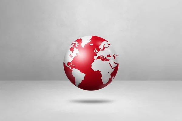 Világgömb Vörös Földtérkép Fehér Háttér Felett Lebegve Elszigetelt Illusztráció Vízszintes Stock Fotó