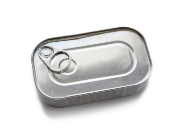 Kopya alanı olan boş sardalya kutusu, beyaz arkaplanda izole