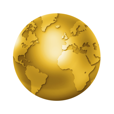 Altın dünya küresi şeffaf arkaplanda izole