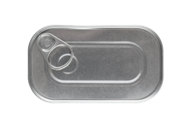 Şeffaf arkaplanda boş sardalya konservesi